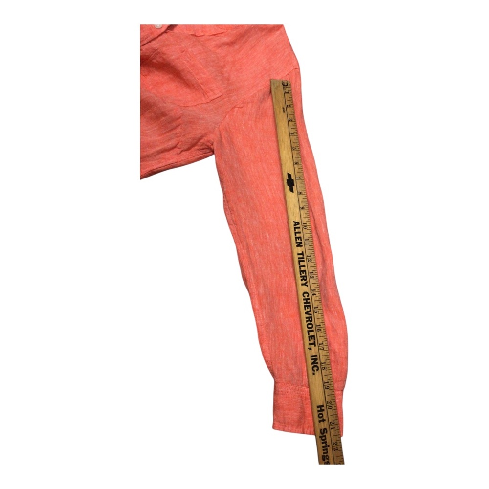 Talbots 100% Linen Tunic Blouse Orange Roll Tab Sleeve Sz MP Side Button Details - Picture 9 of 9
